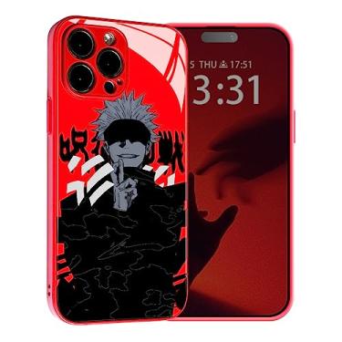Imagem de Akatxezy Satoru JJK Capa de personagem anime - Capa de telefone vermelha de vidro temperado TPU - Capa protetora para fãs de mangá para iPhone 13 Pro Max