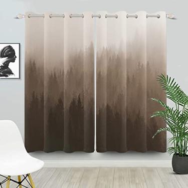 Imagem de DORCEV Cortinas blackout de floresta enevoada marrom outono paisagem natural densa floresta neblina cortinas de tratamento para decoração de cozinha, sala de estar, quarto, 134,5 x 183 cm, 2 painéis