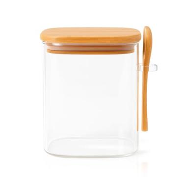 Imagem de Pote Vidro tampa Colher bambu Herm�tico 850ML multiuso borossilicato mantimentos cozinha tempero