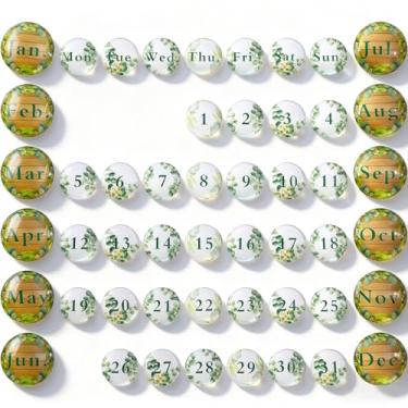 Imagem de Tellegloww 50 peças de calendário magnético grande com números e meses semanais redondos de vidro para geladeira, quadro branco apagável a seco, sala de aula, casa, escola, escritório (verde