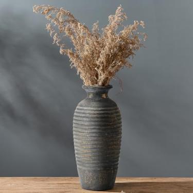 Imagem de Vaseking Vaso rústico natural de cerâmica, flor vintage grande de 36 cm | Decorativo rosqueado | Vaso alto de fazenda para decoração de casa, sala de estar, decoração de prateleira, presente, bronze