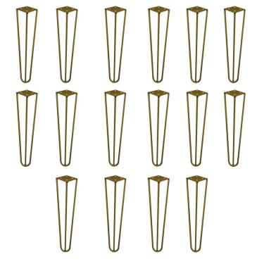 Imagem de Kit 16 Pés de Metal 30 CM Hairpin Legs Mesa de Canto Rack e Puffs Dourado
