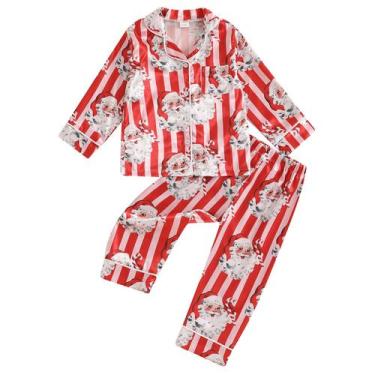 Imagem de Conjunto de pijamas com cetim de seda de Natal para bebês e meninas - 