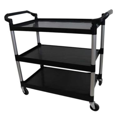 Imagem de Carro Bandeja Triplex 3 Andares Preto – Estrutura em Polipropileno e Alumínio, Rodízios de Borracha, Capacidade 150kg Nobre