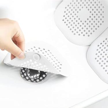Imagem de 2 peças (branco, branco) ralo de chuveiro apanhador de cabelo rolha de banheira, protetores domésticos com tampa de pia de armadilha de água para banheiro, banheira e cozinha