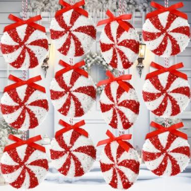 Imagem de Arrowbash 12 peças de enfeites de bengala de doces com glitter de 10 cm para pendurar com purpurina, pirulito, bengala doce, árvore de Natal, enfeite de hortelã-pimenta para festa de Natal em casa