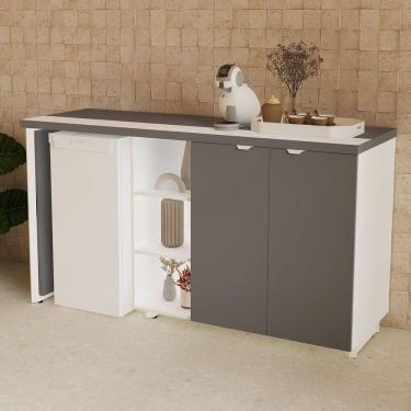 Imagem de Aparador Frigobar Embutir Esquerdo Armário 2 Portas com Pés em Metal Corporate Cinza Sagrado / Branco