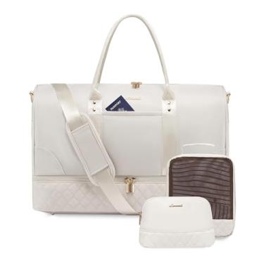 Imagem de LOVEVOOK Bolsa de viagem, bolsa de viagem grande para mulheres, bolsa de viagem com compartimento para sapatos, bolsa de transporte noturna com bolso molhado, bolsa de ginástica para ioga, bolsas