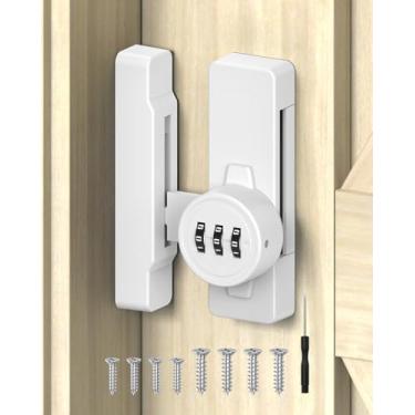 Imagem de MeBantoo Fechadura de porta de celeiro de 90/180 graus - Trava de segurança de combinação de 3 dígitos sem chave, trava de senha mecânica de liga de zinco para armário, armário de arquivos, porta