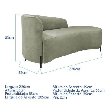 Imagem de Divã Recamier Orgânico França 220cm Lado Dir Pés Metal Preto Bouclé Cor Verde Oliva