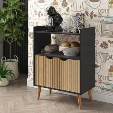 Imagem de Aparador Buffet Cantinho do Café Retrô 2 Portas Grécia Ripado 3D Luxo/Recepção/Sala/Cozinha (PRETO CANELADO)