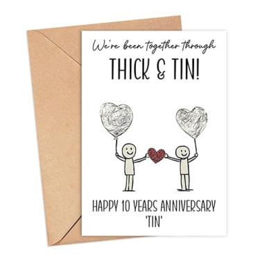 Imagem de LarsonDesign We're Been Together Through Thick & Tin Card - Cartão de 10º aniversário - Cartões de aniversário de 10º casamento com lata - Cartões de 10 anos - 10 anos casados - Happy Ten Year