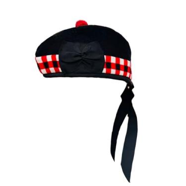 Imagem de Chapéus masculinos Scottish Glengarry Balmoral Kilt Diced & Plain 100% lã Piper 52-62 AAR, Diced Black Glengarry, 7 1/4