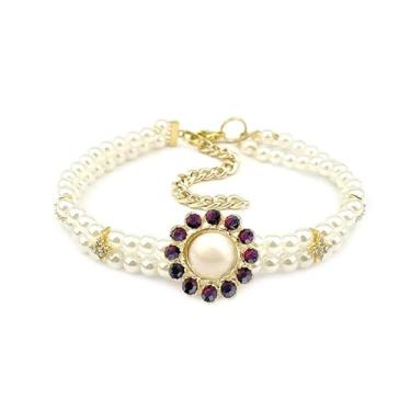 Imagem de Coleira de pérola feita à mão para animais de estimação com pingente de bola de cristal brilhante, colar ajustável para gatos e cães, acessórios para fotografia de animais de estimação (vermelho, M)