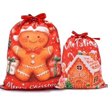 Imagem de Mshutbna Sacos de presente de Natal de pão de gengibre, 2 peças, sacos de embrulho de tecido reutilizável com cordão para presentes de Natal, decorações de festa, lembrancinhas de feriado 40 x 30 x 25
