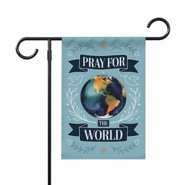 Imagem de Bandeira Pray For The World - Religiosa Cristã - Presentes de inauguração de casa de fé bíblica - Bandeira do sinal da paz mundial - Ideias para decoração ao ar livre e terraços de jardim - Banner de