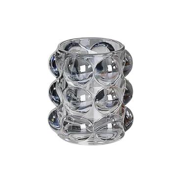 Imagem de (Transparente, glitter, marrom claro, cinza claro) Porta-canetas de vidro criativo, mini porta-pincéis de maquiagem para penteadeira, porta-canetas, copos de escova de dentes, castiçais (6,3 x 6,3 x 9