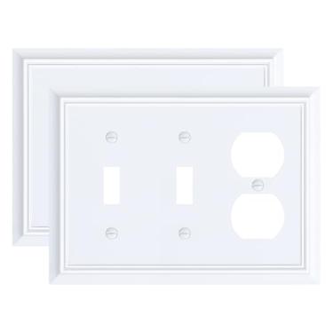 Imagem de Pacote com 2 capas de tomada dupla/duplex, placas de interruptor brancas puras e tampas de tomada, placas de parede de fibra de bambu natural para tomadas elétricas, capa de receptáculo de 3 grupos