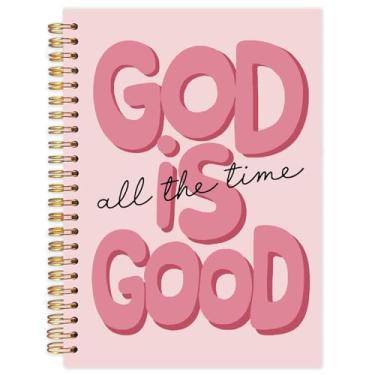 Imagem de Yhtrg Cadernos vermelhos Preppy God Is Good, caderno espiral cristão marrom presente para mulheres, cadernos bíblicos para material escolar de escritório, 14 x 21 cm