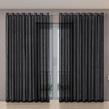 Imagem de Cortina Voil Gaze De Linho 4,00m X 2,70m 100% Poliéster - Preto
