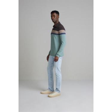 Imagem de Camisa Polo Manga Longa Piquet Slim Fit - Marrom / Verde Malva - HIGHS
