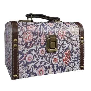 Imagem de XIAOAIKA Caixa de armazenamento decorativa vintage com alça, baú organizador de lembranças floral retrô William Morris para joias, bugigangas, embalagem de presente e decoração de casa, 18 x 12 x 12