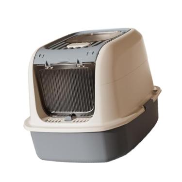 Imagem de Ioensy Caixa de areia para gatos, e fechada, à prova de respingos, ideal para gatos e coelhos de pequeno médio porte, Cinza