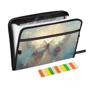 Imagem de CEBUGI Pasta expansível com 13 bolsos, organizador de arquivos sanfonado à prova d'água com etiquetas tamanho A4, organizador de documentos de papel para escola, escritório, borboleta
