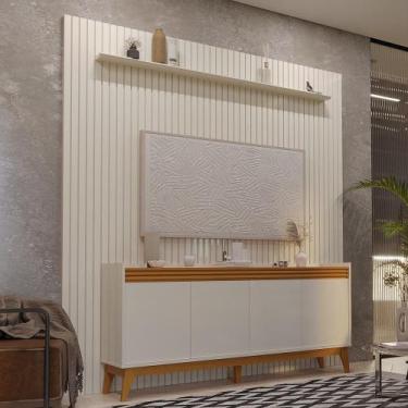 Imagem de Painel Ripado 229cm com Buffet Ripado 4 Portas 180cm - Via Nossa, Off 