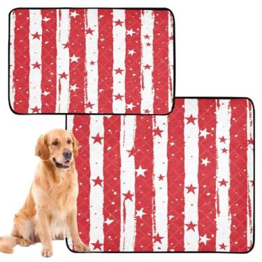 Imagem de CEBUGI Almofadas de xixi laváveis para cães, pacote com 2, almofadas impermeáveis para filhotes de cachorro, antiderrapantes, à prova de vazamento, para cama de cercadinho, estrelas, listras