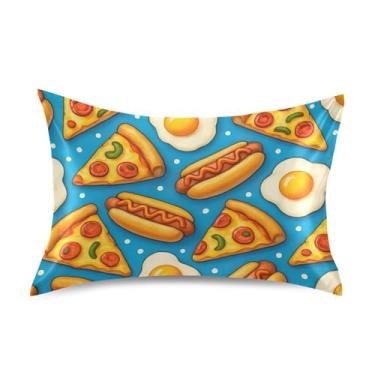 Imagem de Fronha de cetim com fatias de pizza amarela floral personalizada refrescante King Queen travesseiros padrão fronhas confortáveis presentes de cama tamanho padrão 66 cm x 50 cm