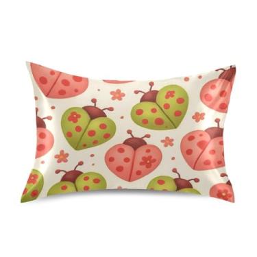 Imagem de Cute Heart Ladybugs fronhas de cetim rosa engraçadas refrescantes capa de travesseiro de cama impressa padrão Queen King Size tamanho padrão 66.0 cm x 50.8 cm