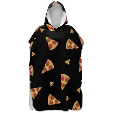 Imagem de Joisal Roupão de mudança de tamanho grande para adultos, poncho de surfe, toalha de banho com capuz, fofo, desenho animado, pizza, preto, ponchos femininos com capuz