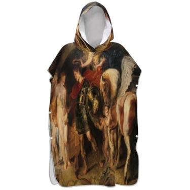 Imagem de Joisal Poncho de surf para adultos trocador de roupa de praia com capuz toalha floral absorvente adulto ponchos para mulheres pintura Perseus Andromeda