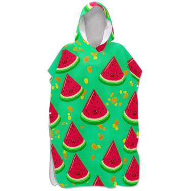 Imagem de Joisal Bonito poncho de surfe verde fatia de melancia para roupão adulto plus size masculino poncho com capuz toalha de banho com capuz