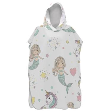 Imagem de Joisal Poncho de surfe plus size para adultos trocador de roupa de praia com capuz toalha floral bonito sereias unicórnios branco ponchos adultos para mulheres