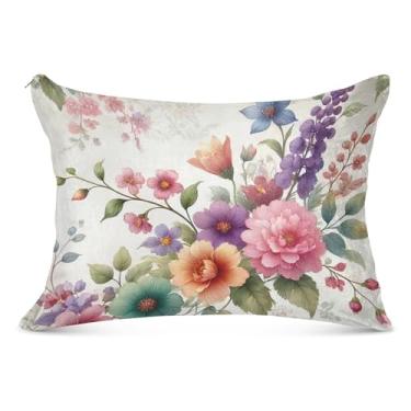 Imagem de Capa de almofada de flanela com flores coloridas florescendo decorativa padrão king queen size fronha fofa para sofá cama de casa, tamanho king, 50,8 cm x 101,6 cm