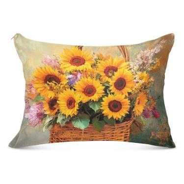 Imagem de Capa de almofada vintage de flanela de girassol com zíper animal padrão king queen size fronha para travesseiro para cama de casa sofá, tamanho padrão, 51 x 66 cm