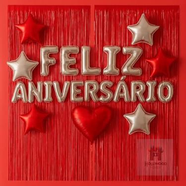 Imagem de Kit Feliz Aniversário com Cortinas Metalizadas e Balões Decorativos – Decoração Completa para Festa(Vermelho)