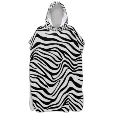 Imagem de Joisal Zebra Stripe Black White Surf Poncho Adulto Trocador de Roupa de Praia com Capuz Toalha de Banho Plus Size Masculino Poncho com Capuz
