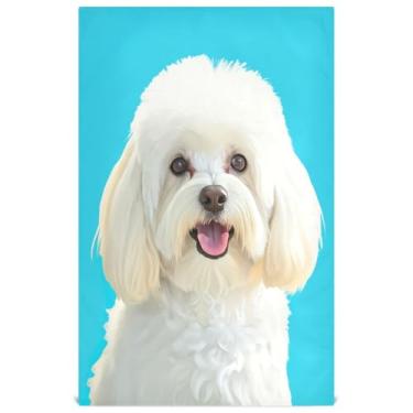 Imagem de Joisal Toalha de mão de chá fofa cachorro branco bonito conjunto de toalhas de prato azul brilhante decoração de cozinha pratos de lavagem reutilizáveis absorventes 45 x 71 cm, 4 pacotes com 4