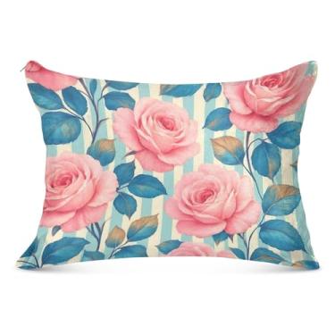 Imagem de Fronha vintage rosa branca azul fofa com zíper luxo tamanho queen king fronhas decoração de cama, tamanho padrão, 51 x 66 cm