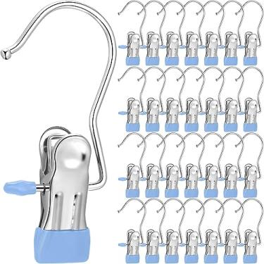 Imagem de Yinder Ganchos para botas, ganchos de lavanderia, ganchos para pendurar em aço inoxidável, cabides portáteis para armário, meias de viagem, calças, bolsas, chapéus, toalhas (azul, 60 peças)