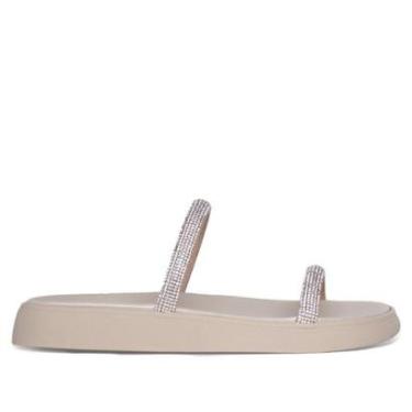 Imagem de Sandália Feminina Moleca Flatform Pedrarias Creme/Cinza-Feminino