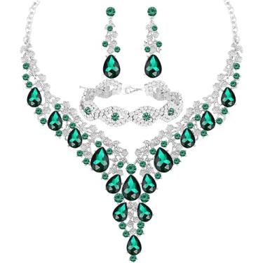 Imagem de Paxuan Conjuntos de joias de strass de cristal austríaco para noivas de casamento, brincos, brincos, conjuntos de pulseiras para festa de casamento, Metal, Cristal