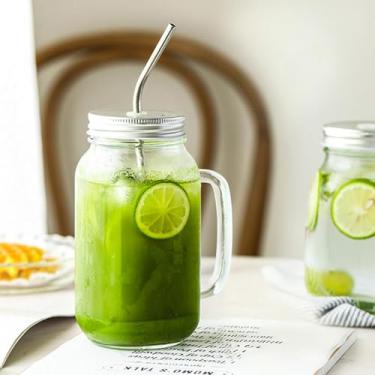 Imagem de Copos de vidro de 473 ml com tampas e canudos, copo de vidro com canudo e tampa, copos para copos de café gelado, suco, smoothies