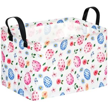 Imagem de ACMUUNI Cesta retangular de ovos de páscoa para presente, cesta de prateleira de coelho, cesto de roupa suja com alças