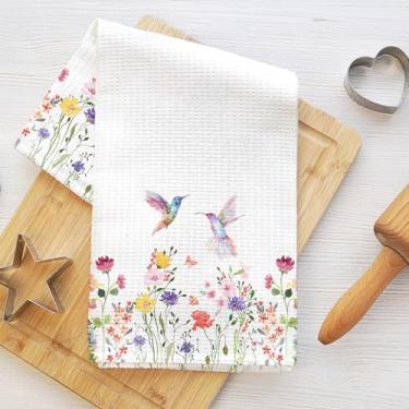 Imagem de Toalhas de cozinha de pássaros em aquarela, toalha de mão macia absorvente, panos de prato waffle com tema de flores para cozinha, banheiro, sala de estar, presentes de inauguração de casa para