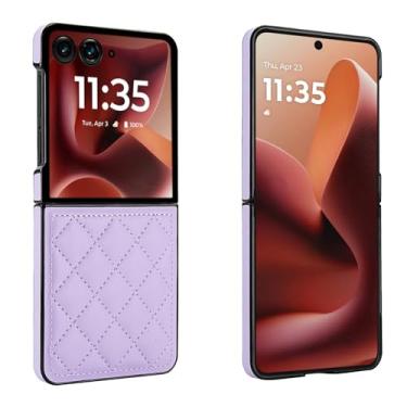 Imagem de Capa para celular Motorola Razr 50 Ultra, couro macio com padrão luxuoso antichoque, capa de telefone fina, estilo moderno (roxa)