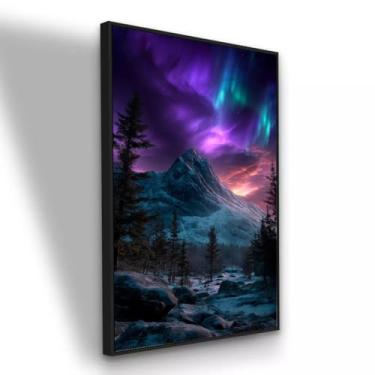 Imagem de Quadro Canvas Aurora Boreal Noturna 90x60 cm com Moldura Preta